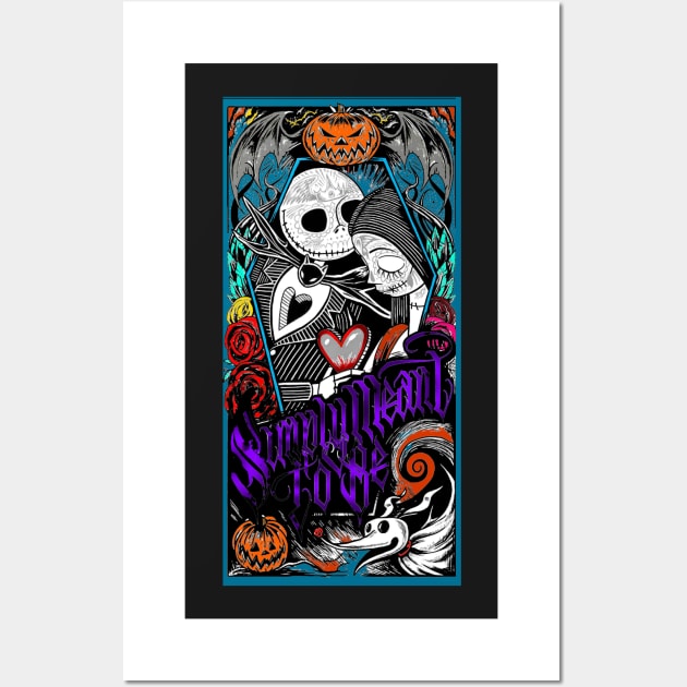 Simply Meant To Be Jack and Sally, the nightmare before Christmas, jack skellington, halloween, pumpkin king Wall Art by JDVNart